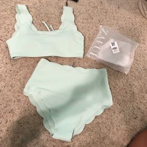 zaful scalloped textured high waisted bikini set